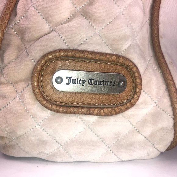 JUICY COUTURE Beige Velour Satchel, Large, Rhinestones, Tassel, Gently Used - Picture 9 of 16